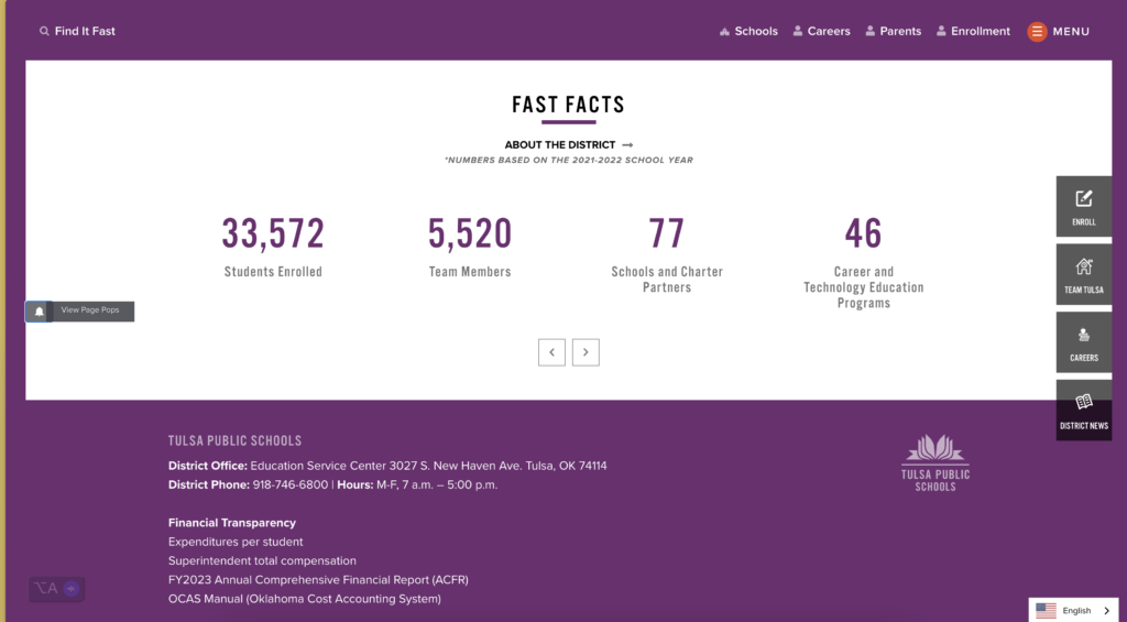 Fast Facts on Tulsa Public Schools Website